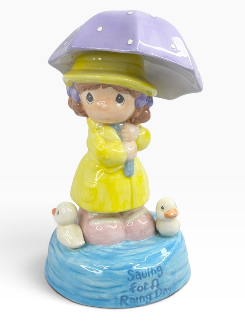 Precious Moments 2002 Saving For A Rainy Day 9 1/2” Ceramic Coin Piggy Bank